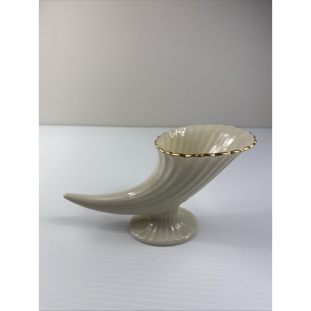 Large Vintage Lenox Horn Ivory with 24 Karat Gold Trim 9" Long 5" High